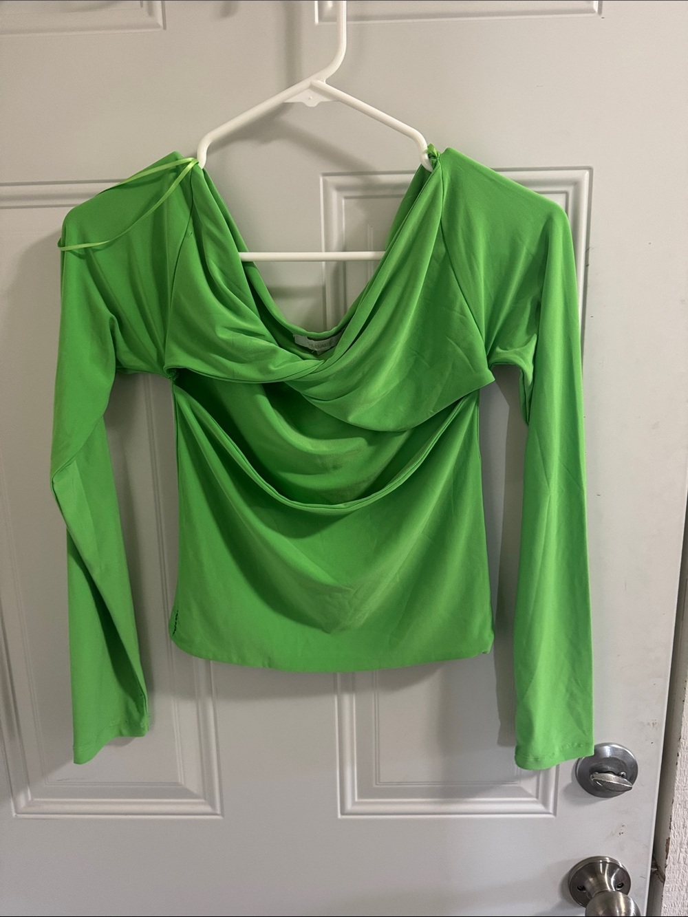 Draped Long Sleeve Women's Top in Bright Green